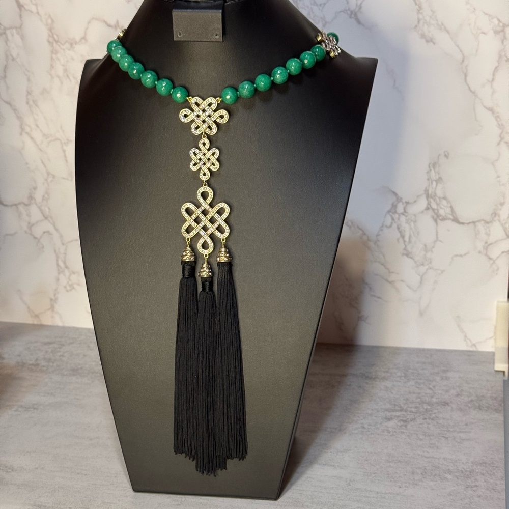 Heidi Daus Green Bead & Crystal Necklace